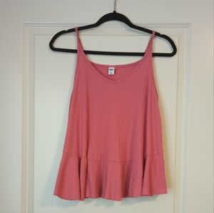 Coral Pink Ribbed Spaghetti Strap Flowy Peplum Tank